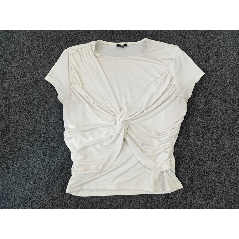 Express Body Contour Compression Crew Neck Twist Front Tee White